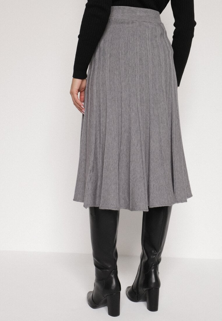 Szara Rozkloszowana Plisowana Spódnica Dzianinowa Tussana