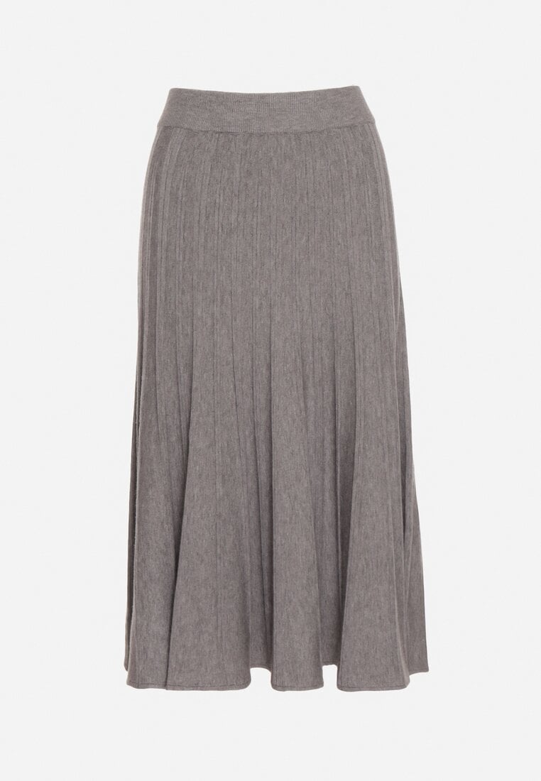 Szara Rozkloszowana Plisowana Spódnica Dzianinowa Tussana