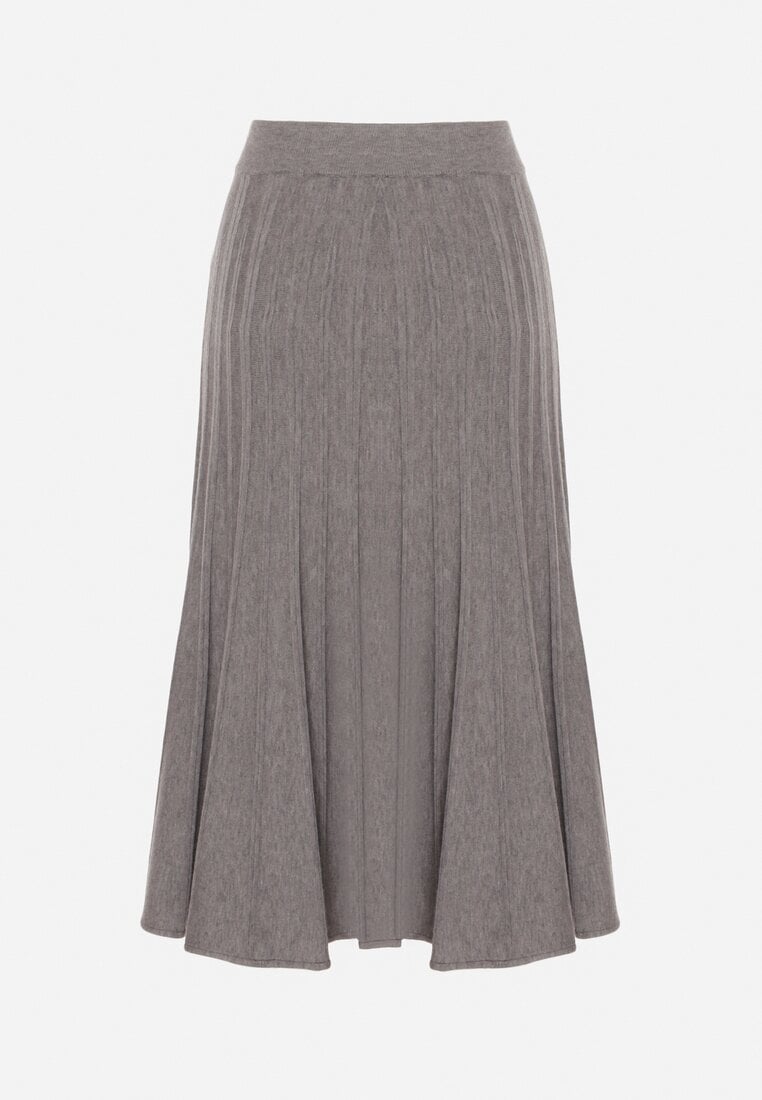Szara Rozkloszowana Plisowana Spódnica Dzianinowa Tussana