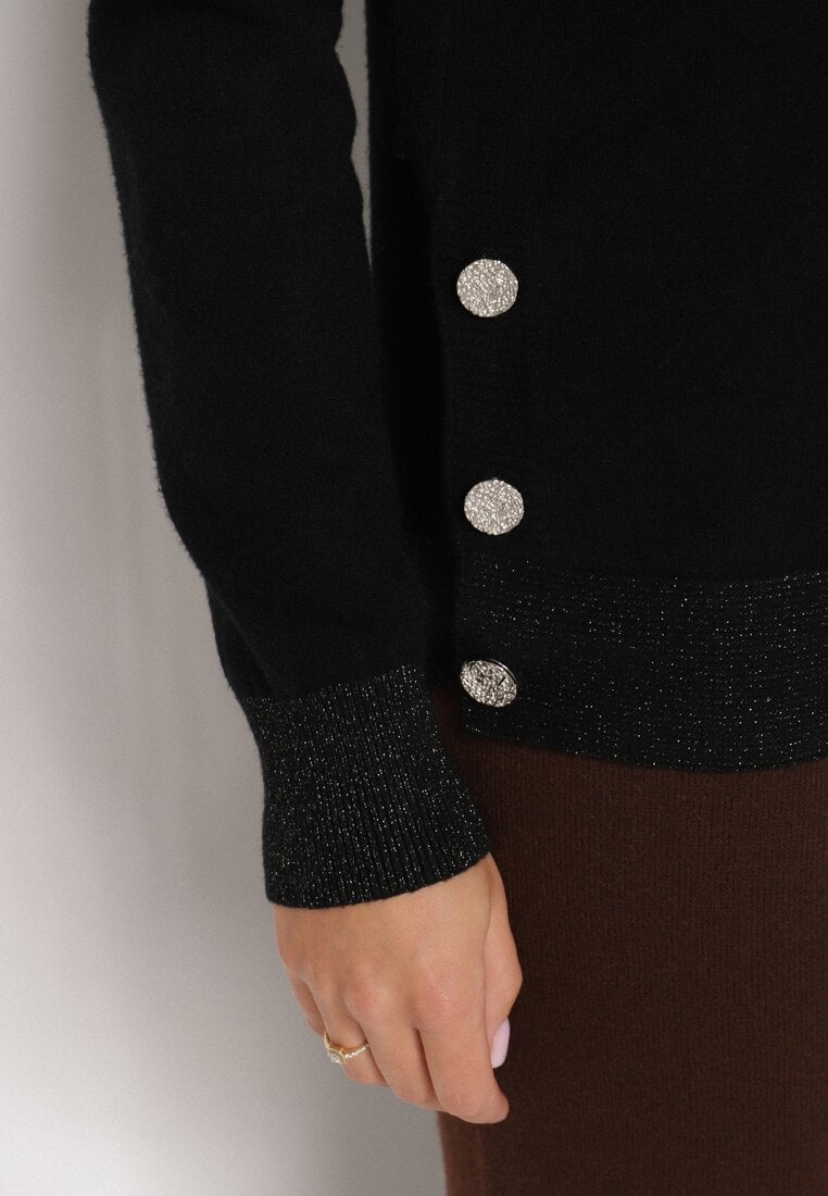 Czarny Sweter z Guzikami z Boku Tusiana