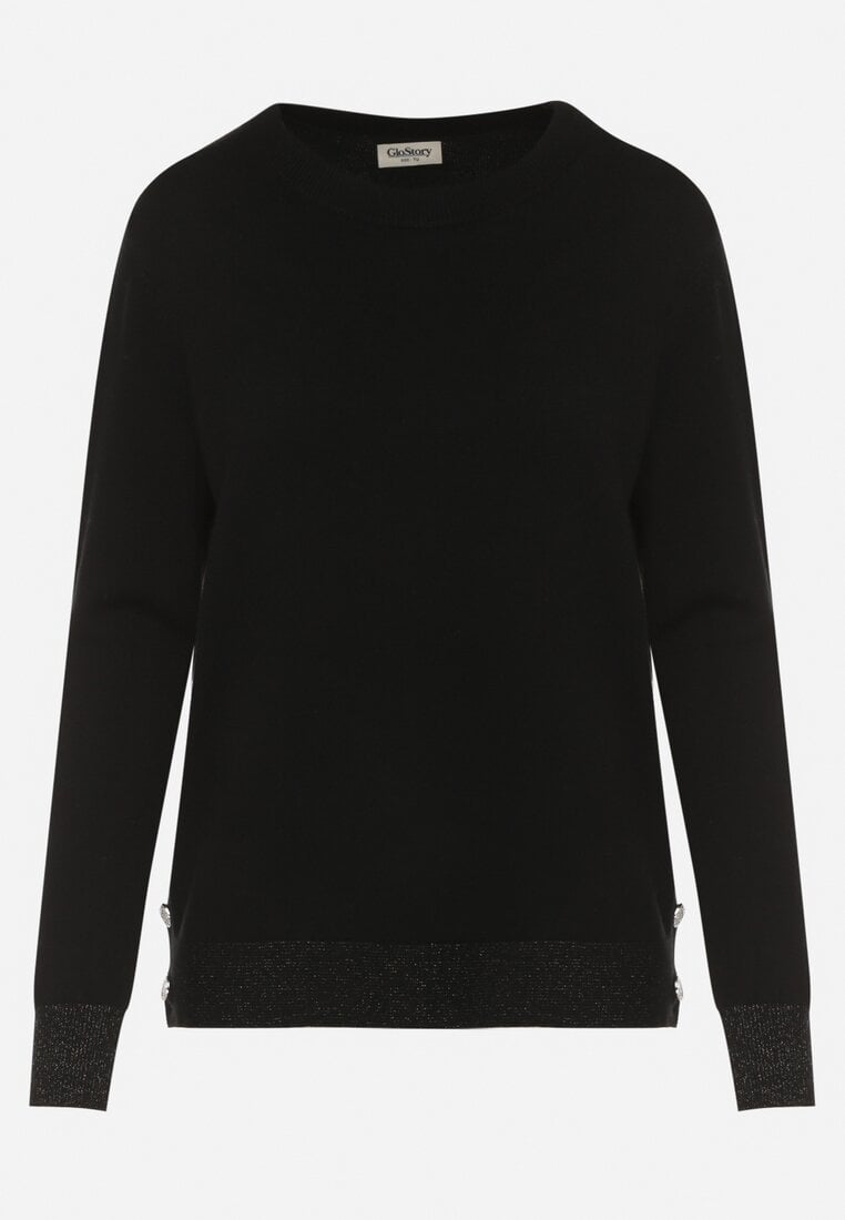 Czarny Sweter z Guzikami z Boku Tusiana