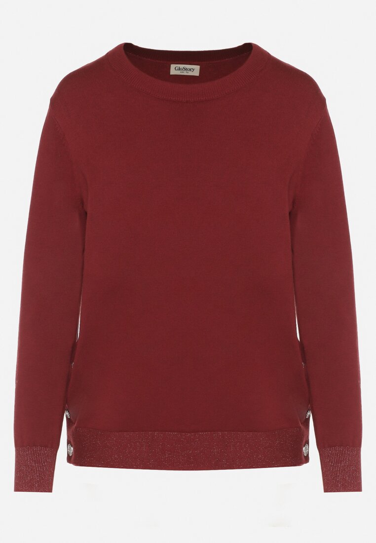 Czerwony Sweter z Guzikami z Boku Tusiana