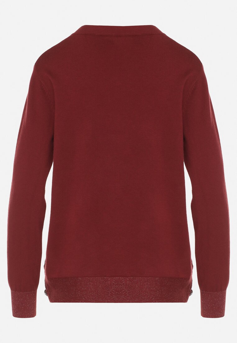 Czerwony Sweter z Guzikami z Boku Tusiana