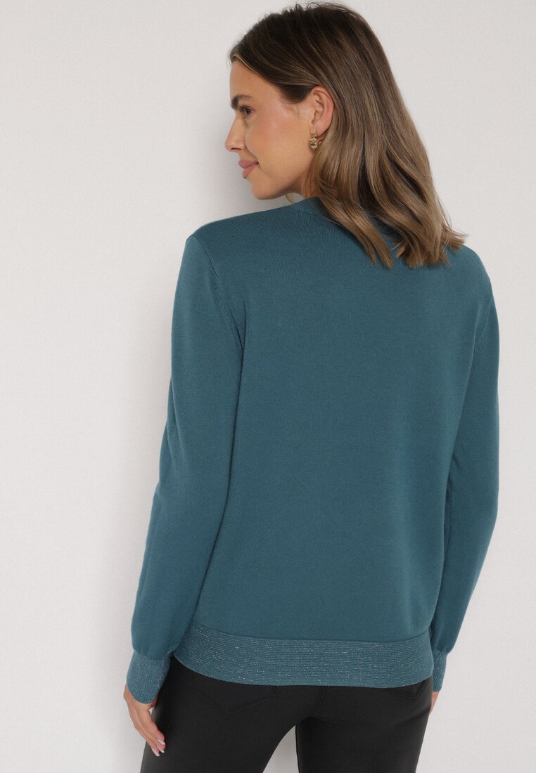 Niebieski Sweter z Guzikami z Boku Tusiana