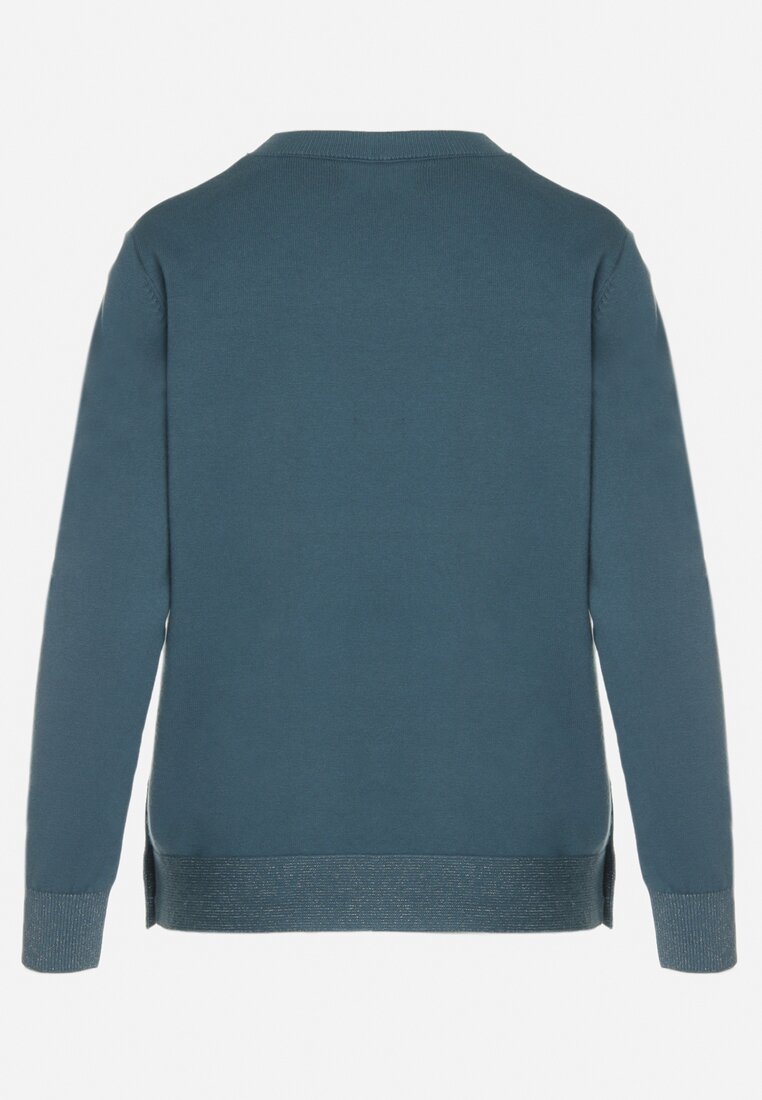 Niebieski Sweter z Guzikami z Boku Tusiana