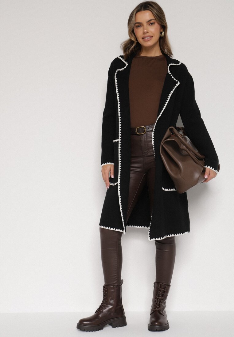 Czarny Kardigan Ozdobiony Lamówką Tusbena