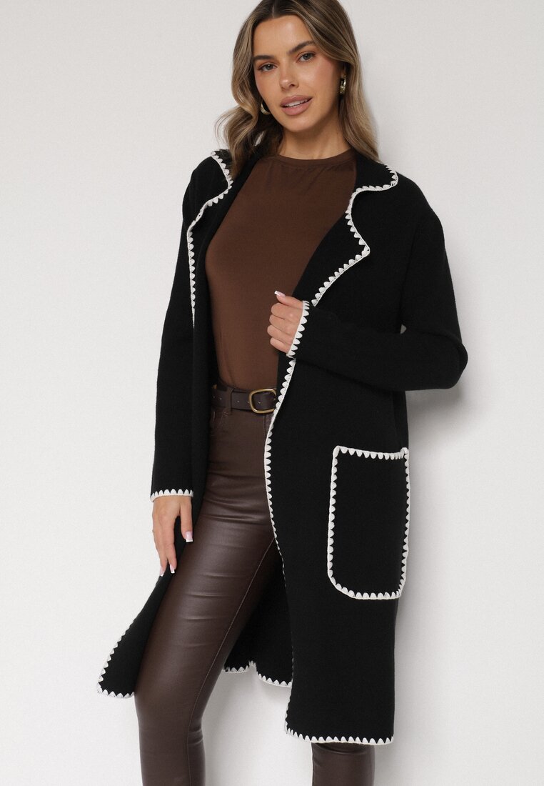 Czarny Kardigan Ozdobiony Lamówką Tusbena