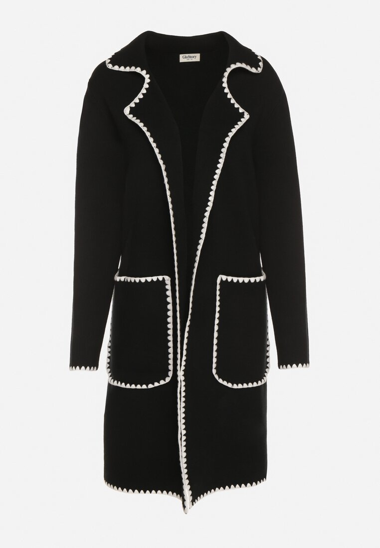 Czarny Kardigan Ozdobiony Lamówką Tusbena