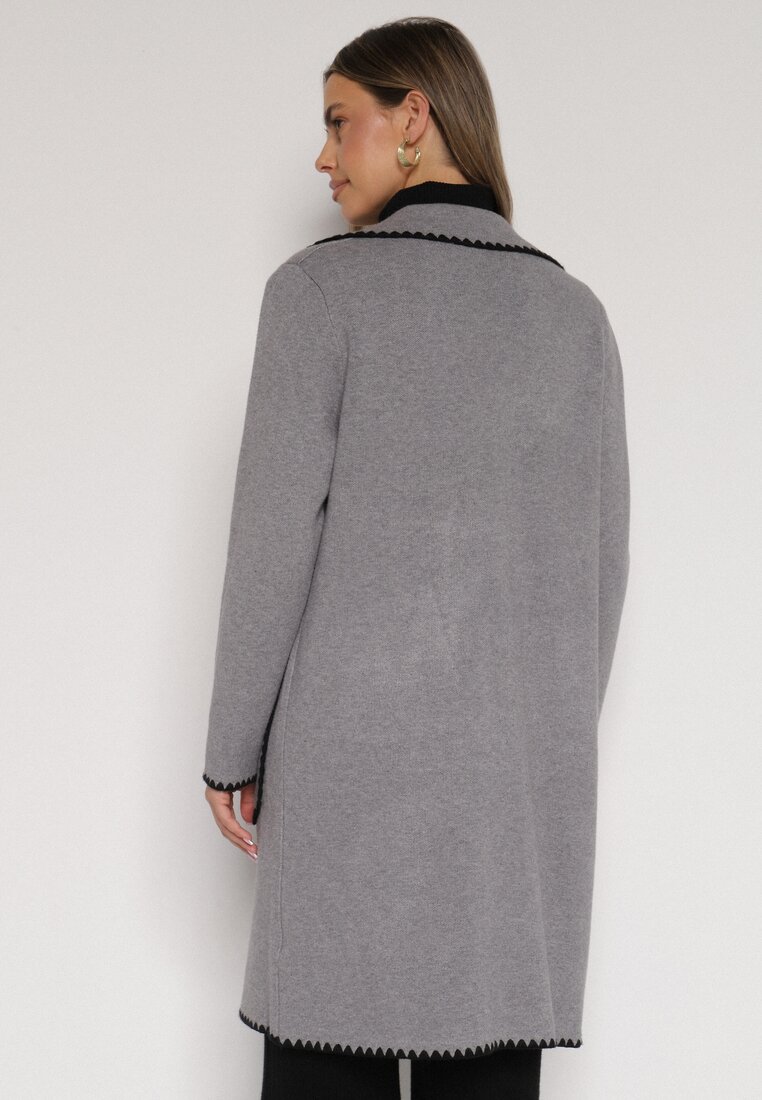 Szary Kardigan Ozdobiony Lamówką Tusbena
