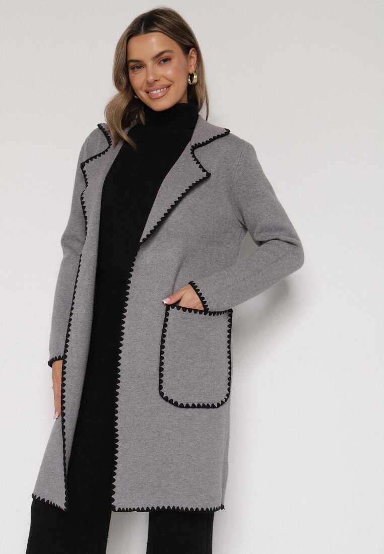 Szary Kardigan Ozdobiony Lamówką Tusbena