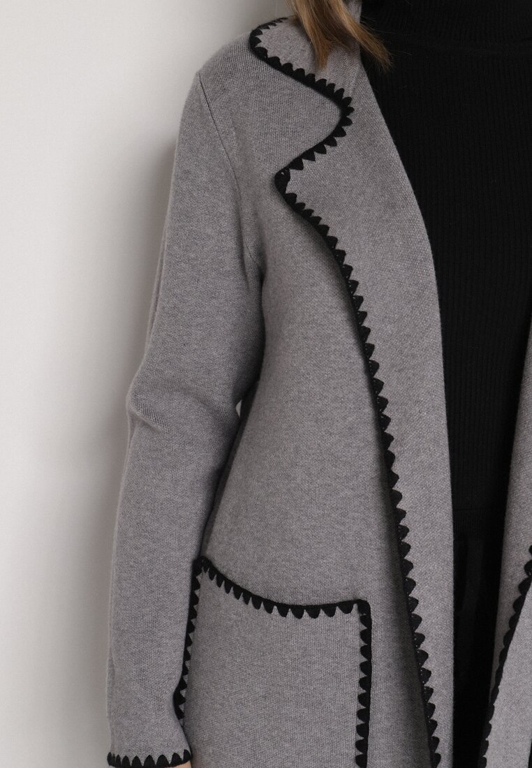 Szary Kardigan Ozdobiony Lamówką Tusbena