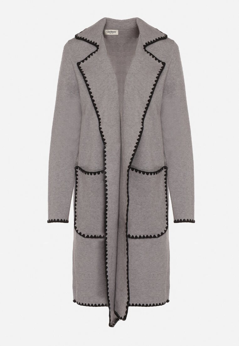 Szary Kardigan Ozdobiony Lamówką Tusbena