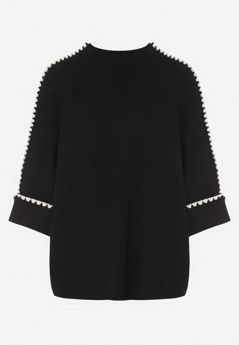 Czarny Sweter z Kontrastową Lamówką Tuselle