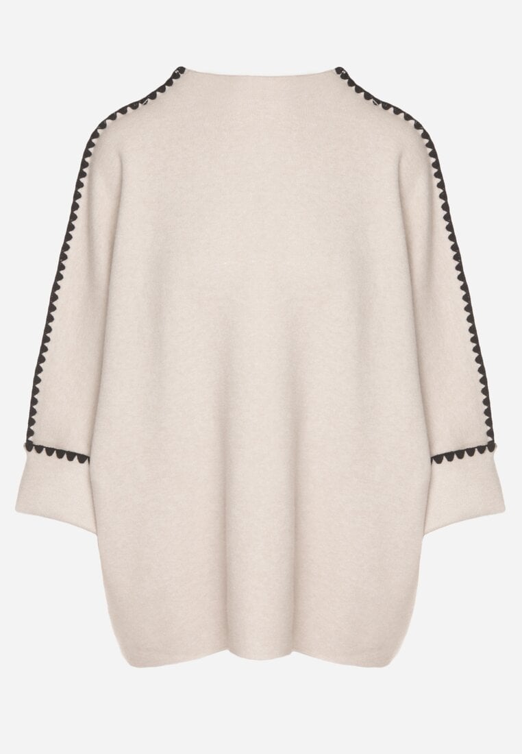 Beżowy Sweter z Kontrastową Lamówką Tuselle