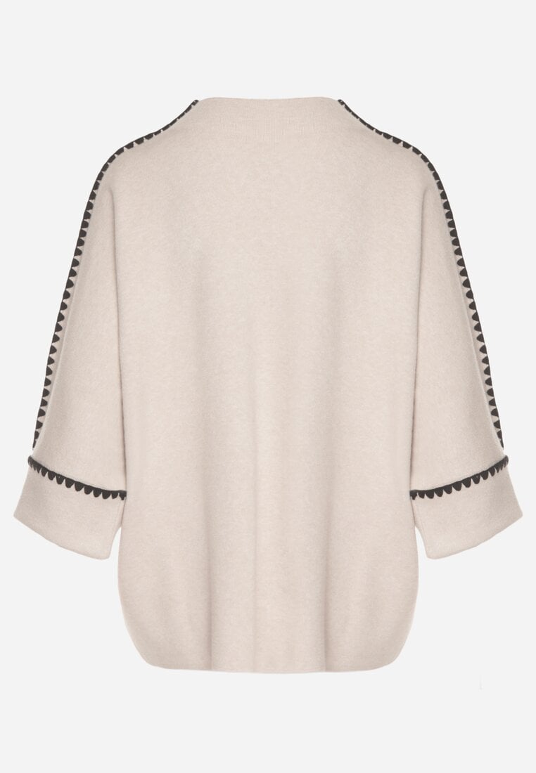 Beżowy Sweter z Kontrastową Lamówką Tuselle