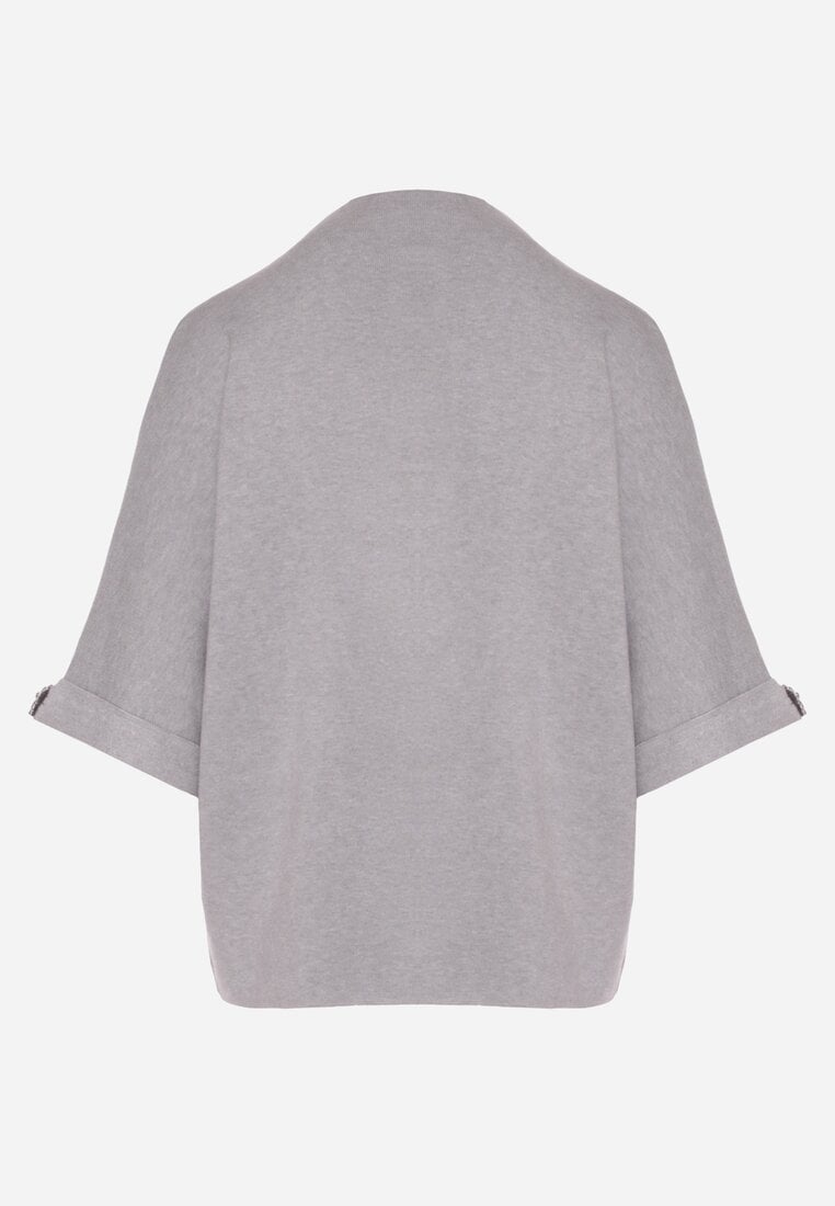 Szary Sweter Ozdobiony na Rękawach Cyrkoniami Aletusa