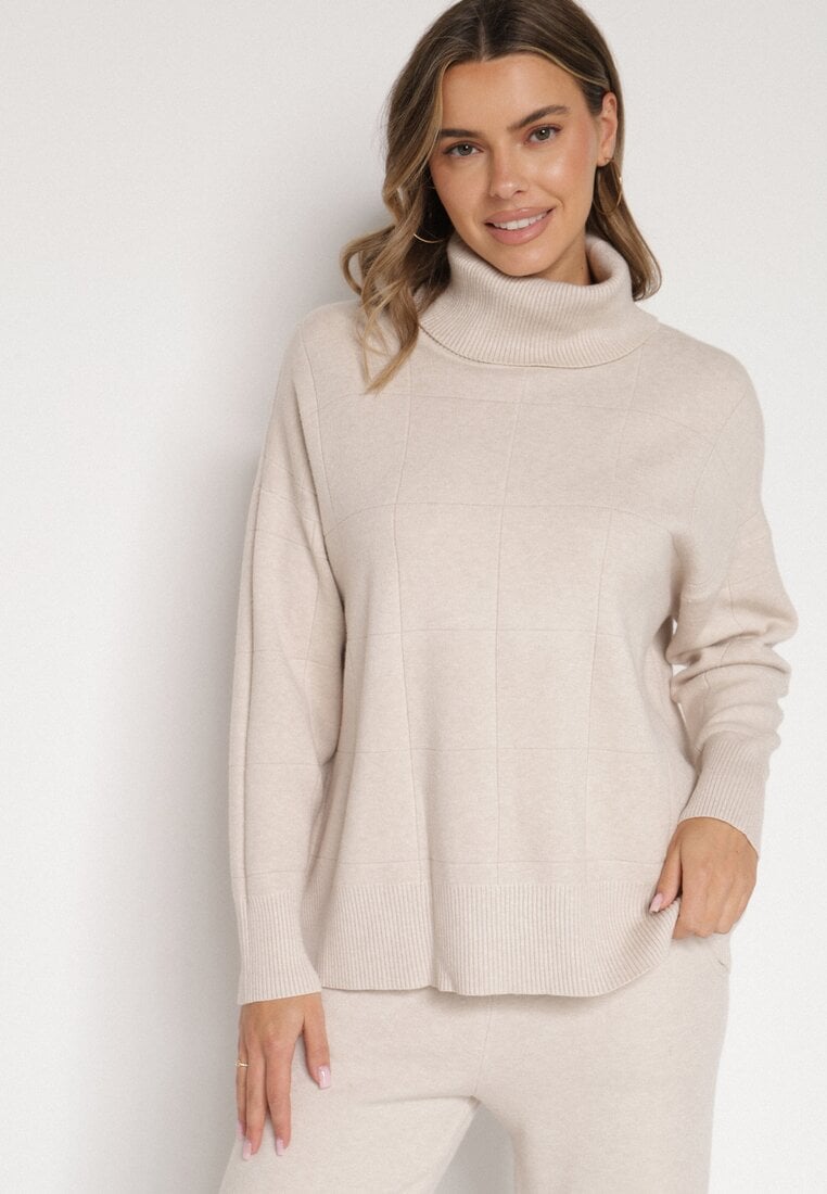 Pulover pe gât Bej