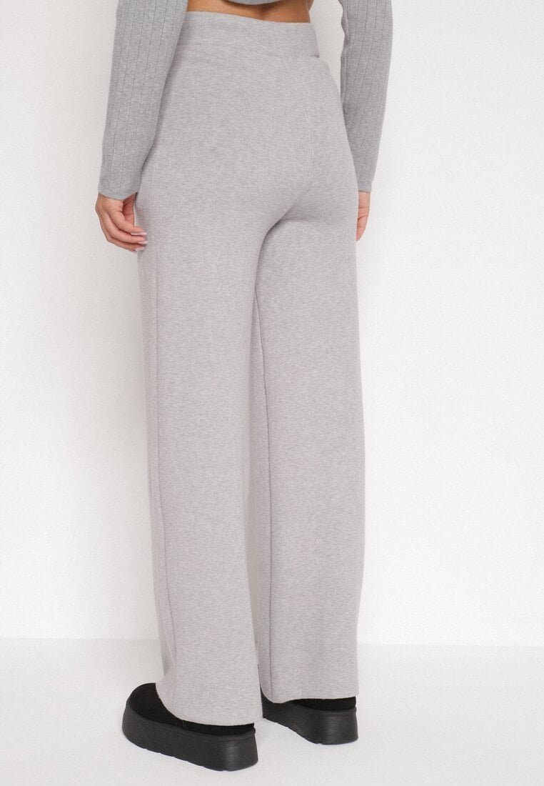 Szare Dzianinowe Spodnie o Szerokim Kroju ze Sznurkami Melatusa