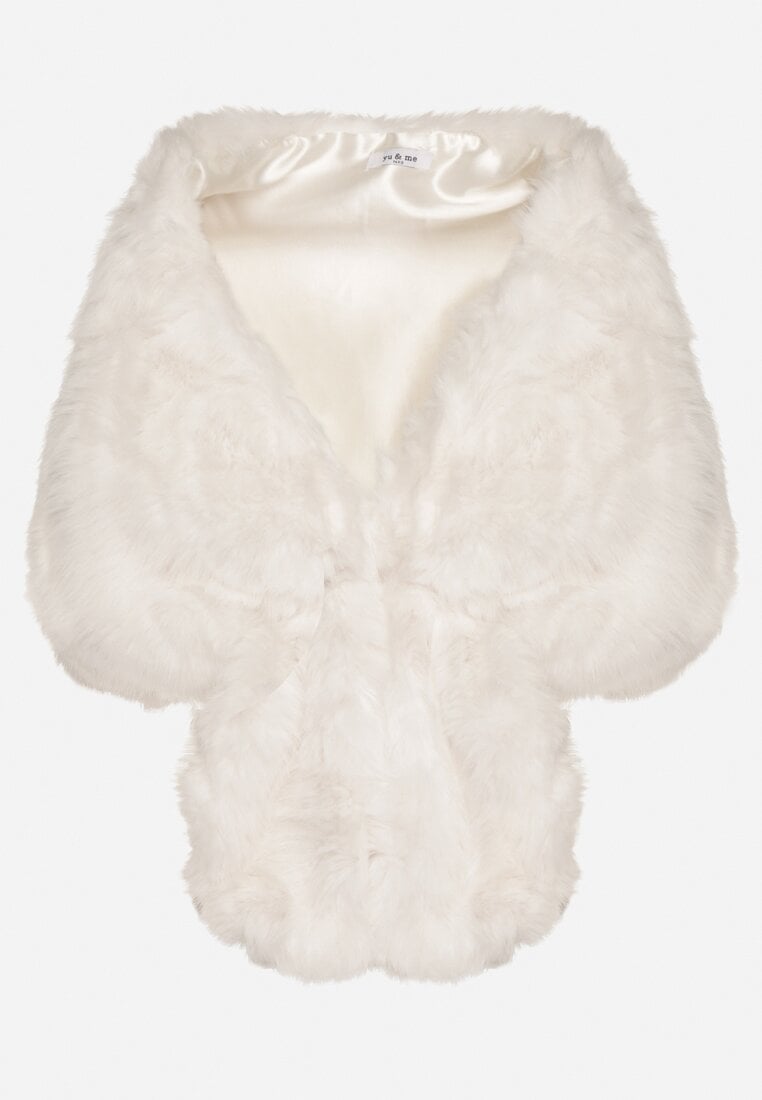Białe Futrzane Ponczo z Zapięciem Montillene