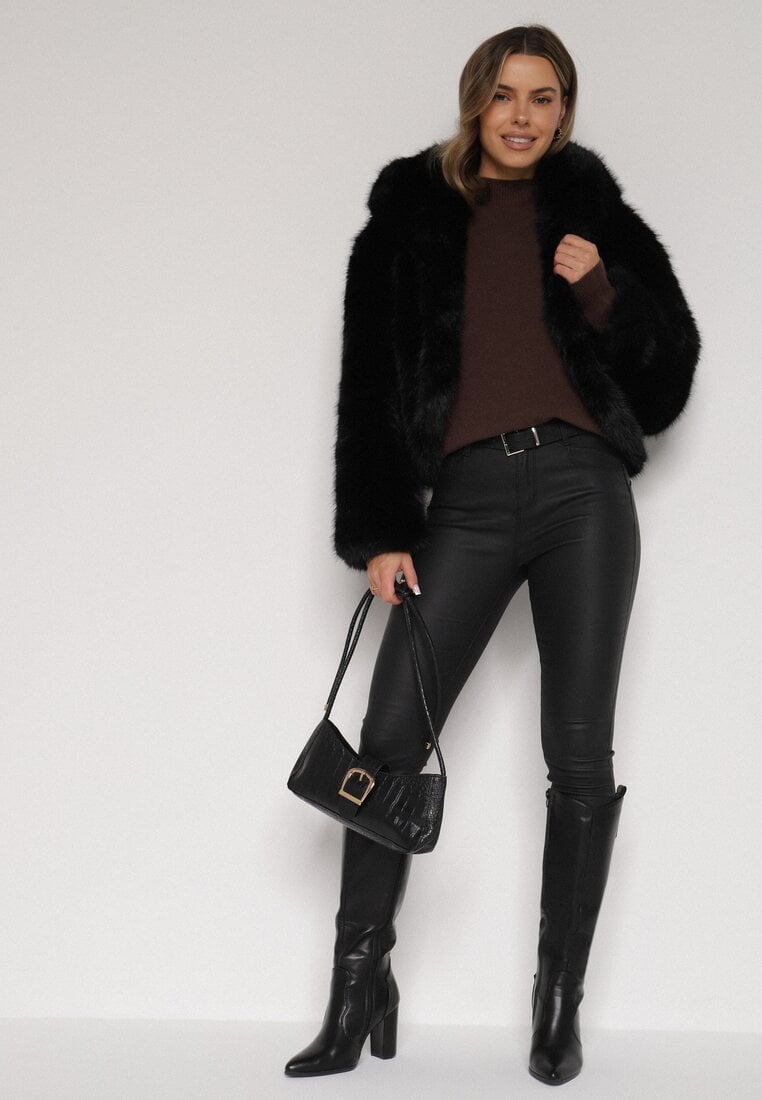 Czarna Futrzana Kurtka z Nieodpinanym Kapturem Zetena