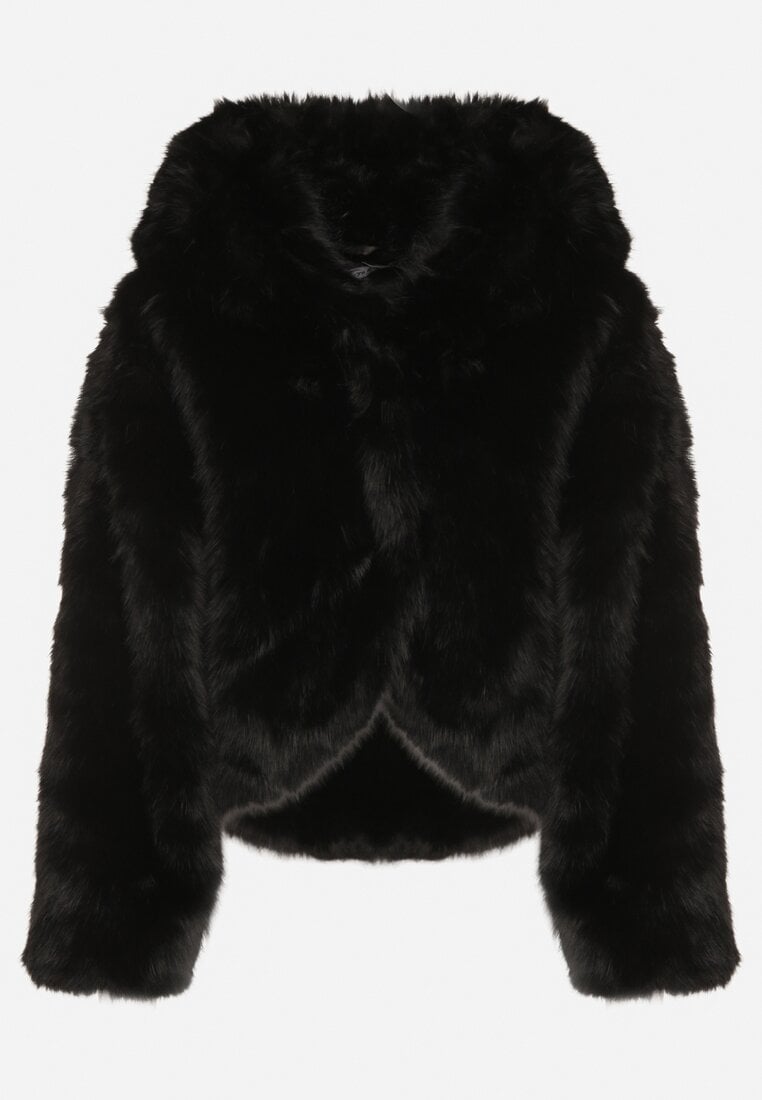 Czarna Futrzana Kurtka z Nieodpinanym Kapturem Zetena