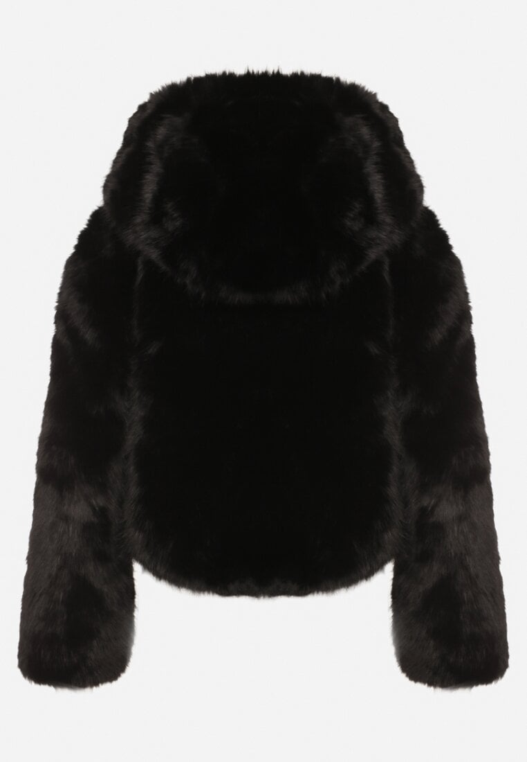 Czarna Futrzana Kurtka z Nieodpinanym Kapturem Zetena