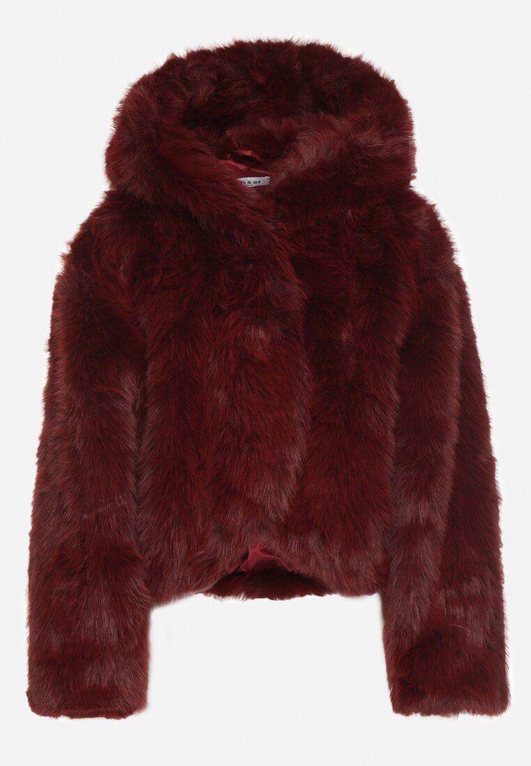 Bordowa Futrzana Kurtka z Nieodpinanym Kapturem Zetena