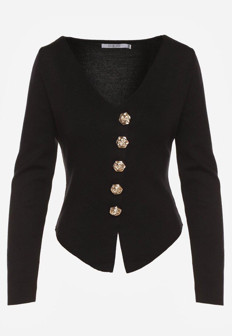 Czarny Sweter z Wiskozą Ozdobiony Guzikami Zetisae