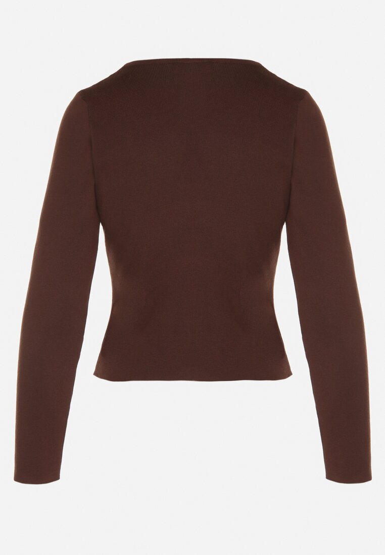 Brązowy Sweter z Wiskozą Ozdobiony Guzikami Zetisae