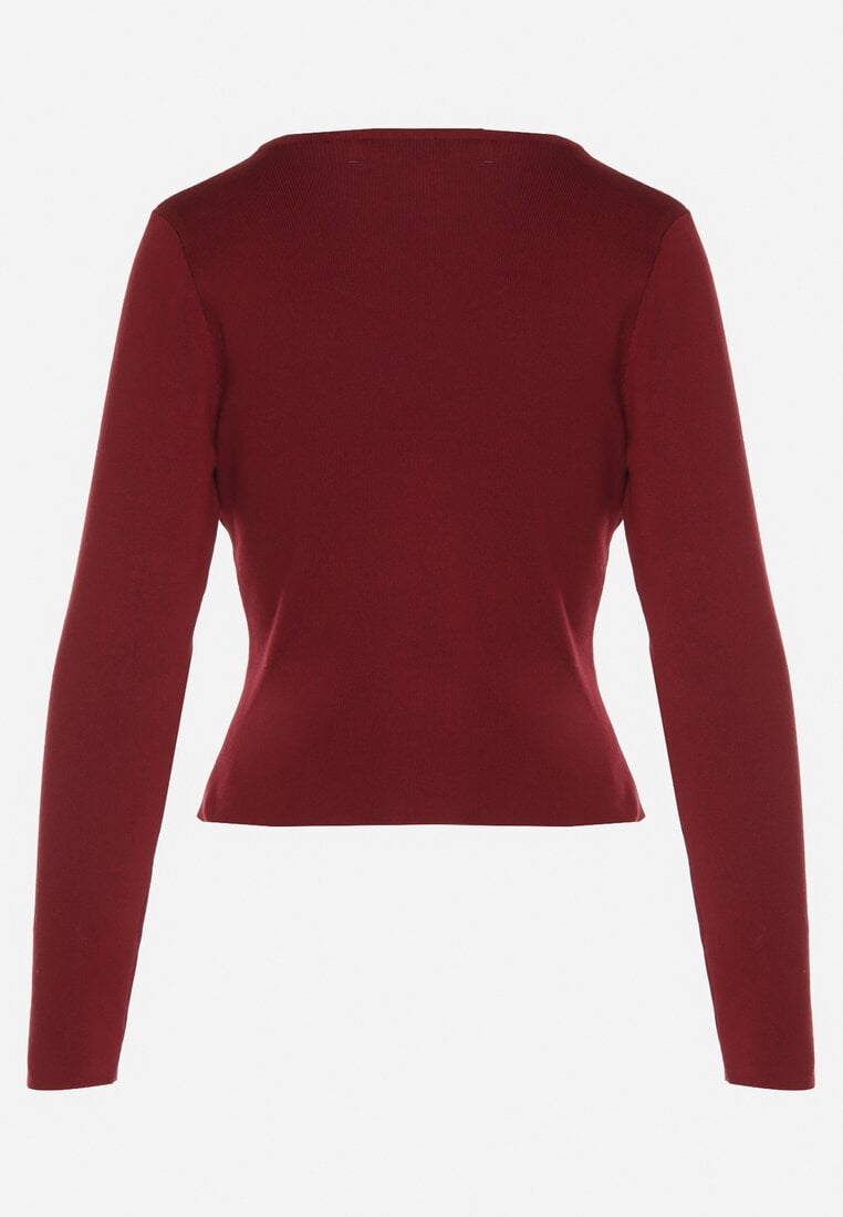 Bordowy Sweter z Wiskozą Ozdobiony Guzikami Zetisae