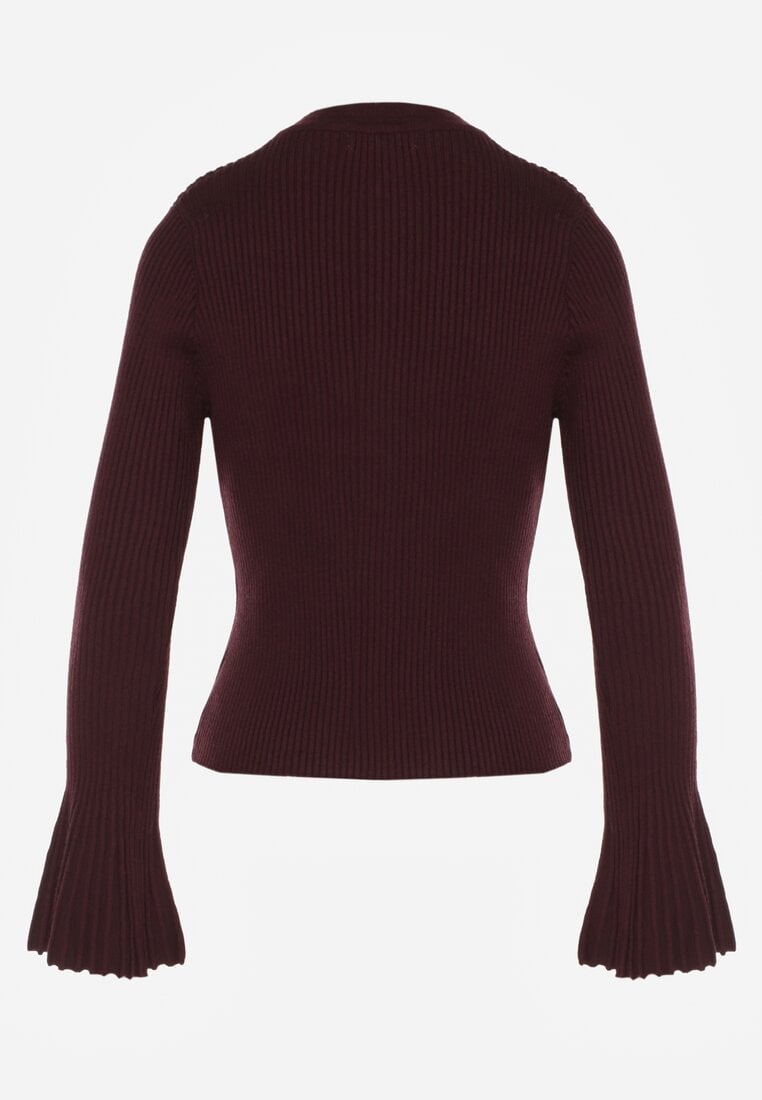 Bordowy Kardigan z Wiskozą Ozdobiony Rozszerzanymi Rękawami i Guzikami Tiolenda