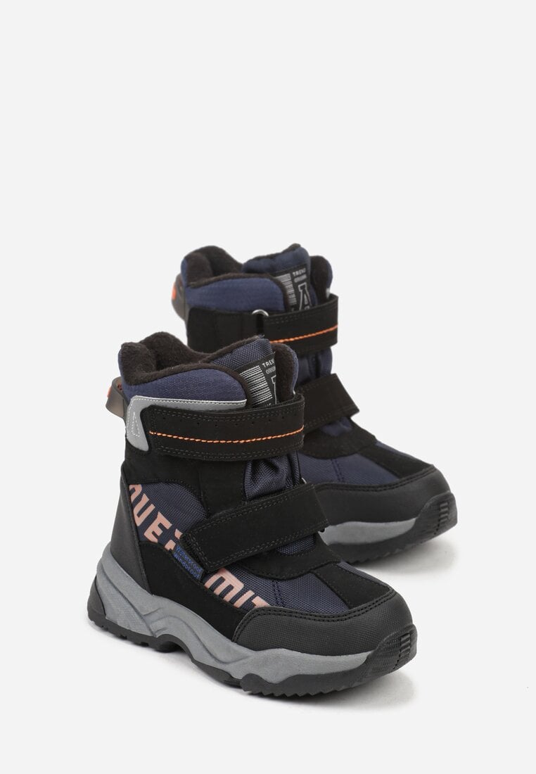 Granatowe Wodoodporne Śniegowce z Ozdobnym Napisem z Boku Linsara