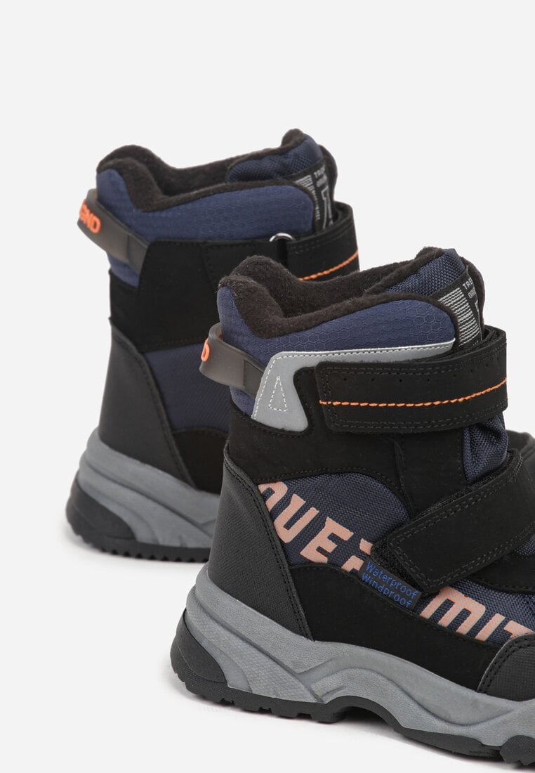 Granatowe Wodoodporne Śniegowce z Ozdobnym Napisem z Boku Linsara