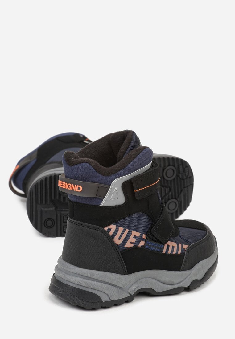 Granatowe Wodoodporne Śniegowce z Ozdobnym Napisem z Boku Linsara