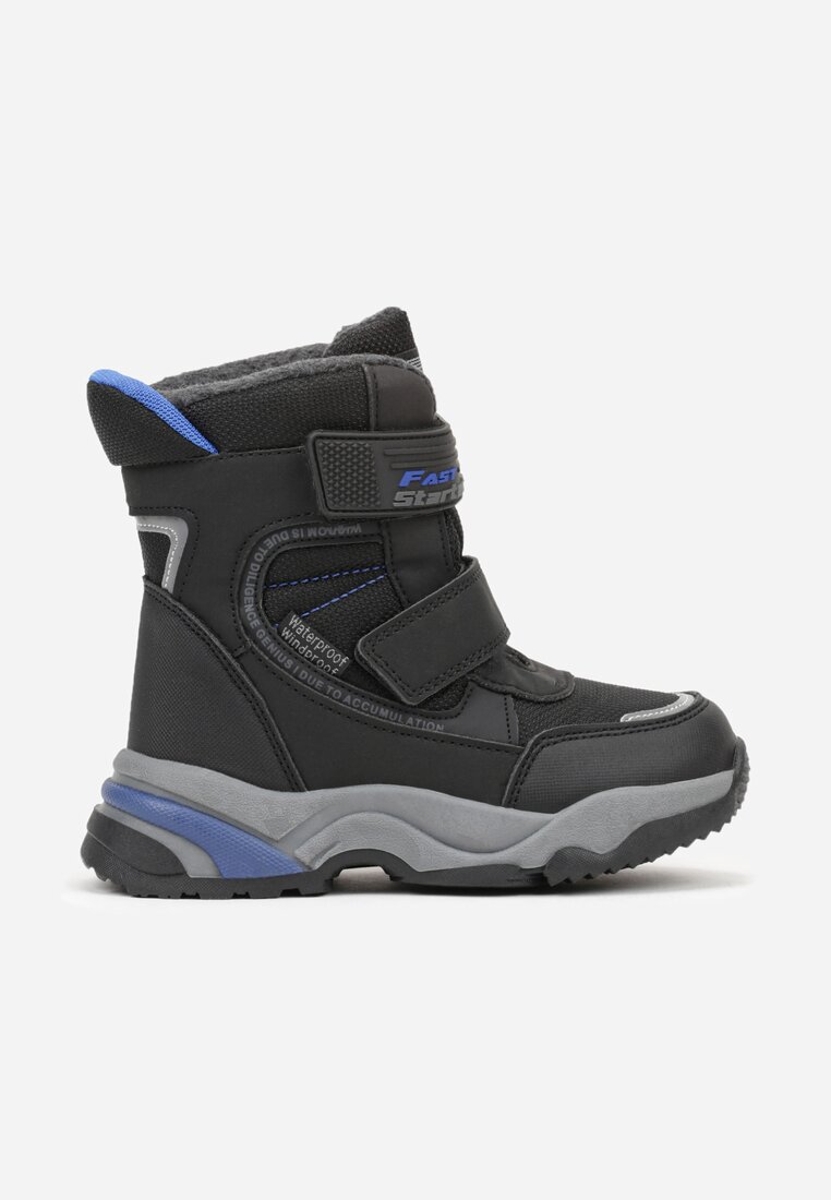 Czarne Wodoodporne Śniegowce z Tłoczoną Podeszwą i Napisem Linagra