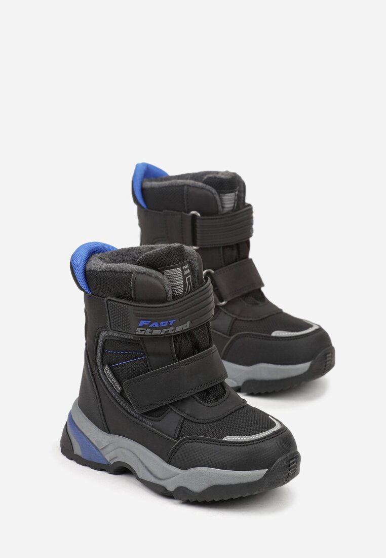 Czarne Wodoodporne Śniegowce z Tłoczoną Podeszwą i Napisem Linagra