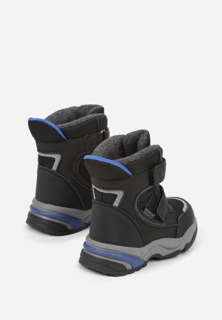 Czarne Wodoodporne Śniegowce z Tłoczoną Podeszwą i Napisem Linagra