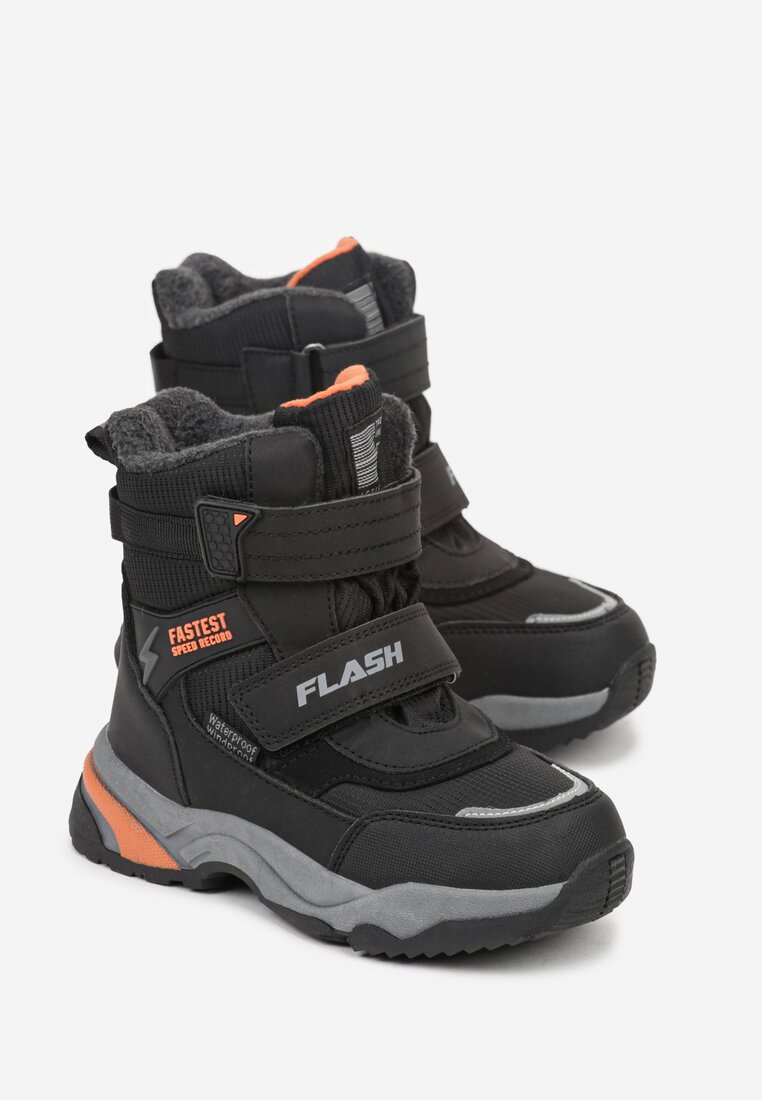 Czarne Wodoodporne Śniegowce Ozdobione Napisami Monessave