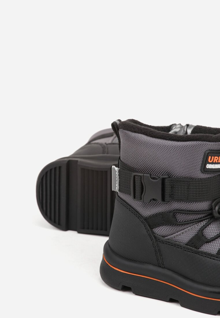 Szare Śniegowce Wodoodporne z Napisem i Paskiem z Klamrą Monariella