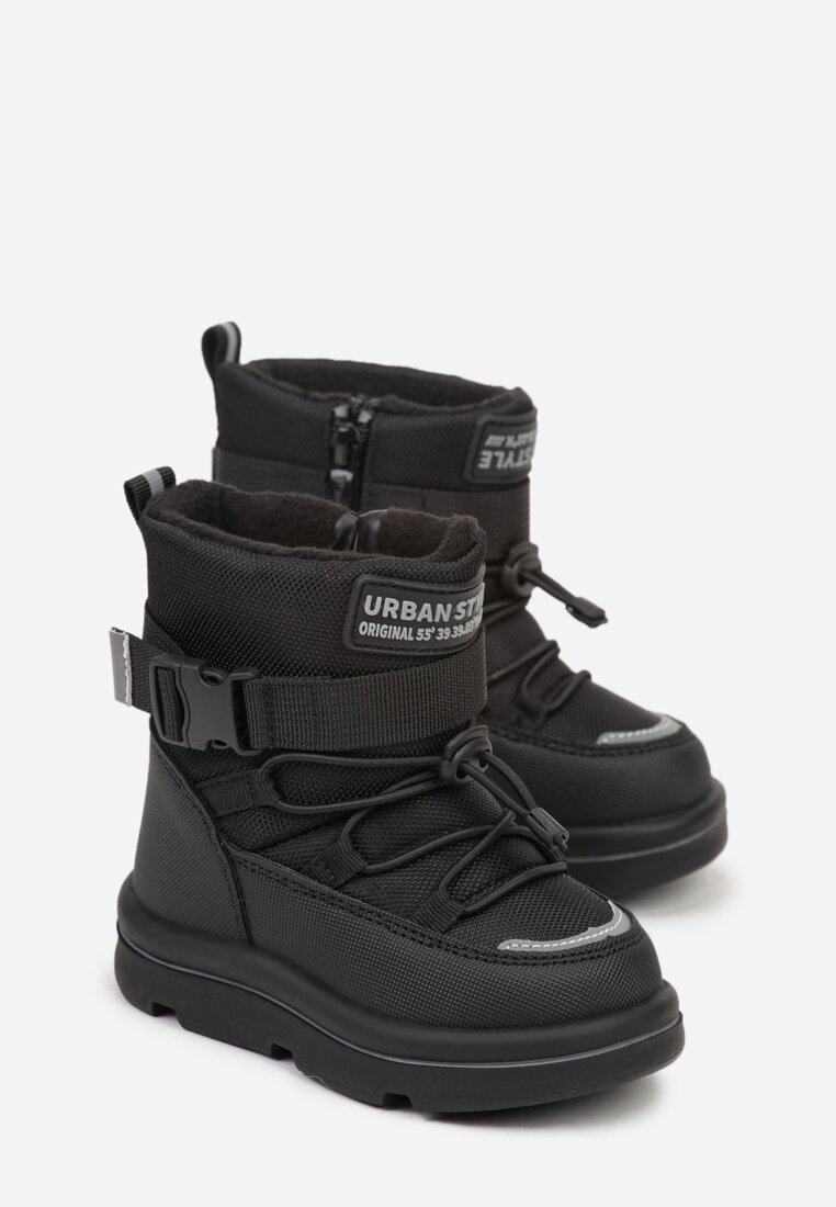 Czarne Śniegowce Wodoodporne z Napisem i Paskiem z Klamrą Monariella