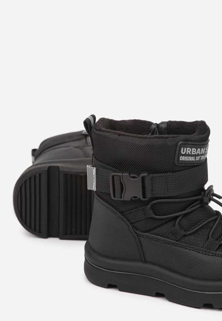 Czarne Śniegowce Wodoodporne z Napisem i Paskiem z Klamrą Monariella