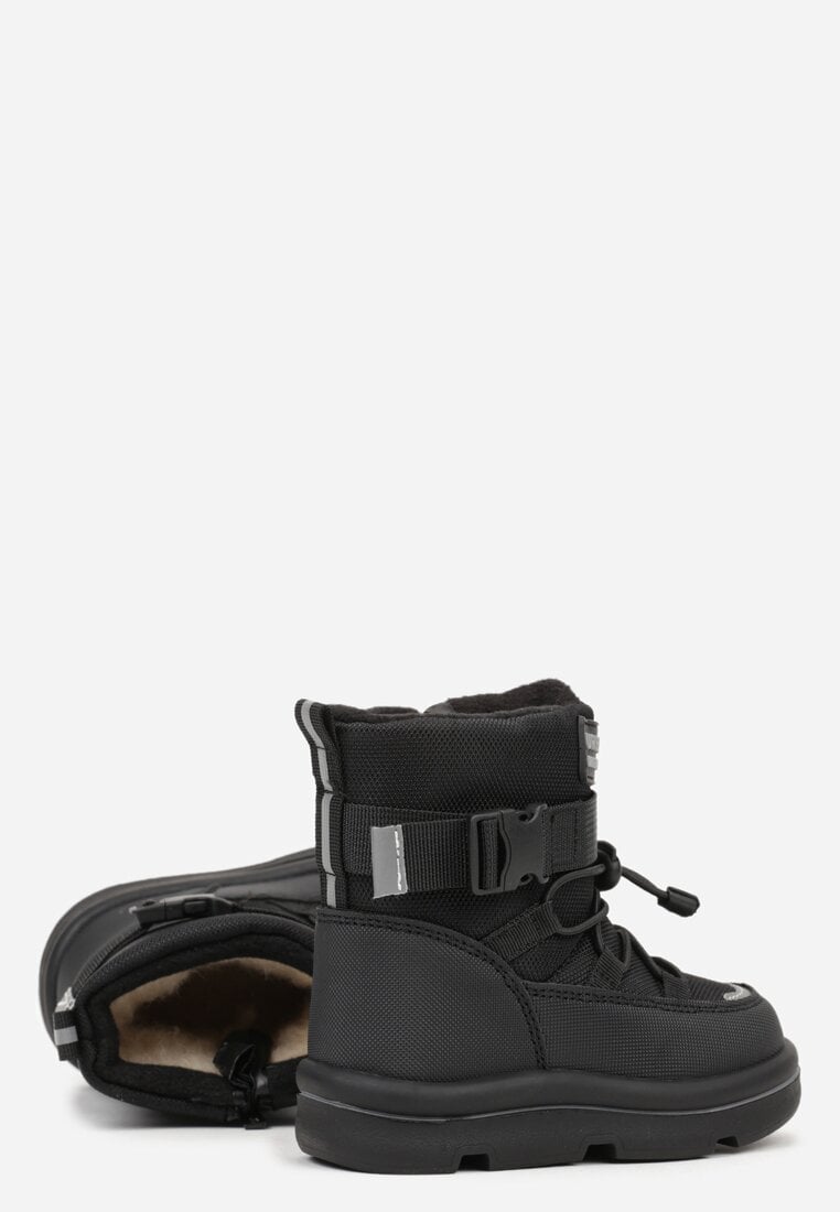 Czarne Śniegowce Wodoodporne z Napisem i Paskiem z Klamrą Monariella