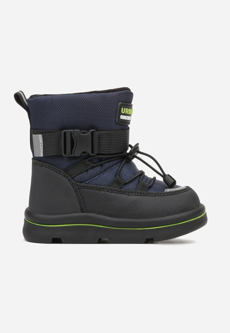 Granatowe Śniegowce Wodoodporne z Napisem i Paskiem z Klamrą Monariella