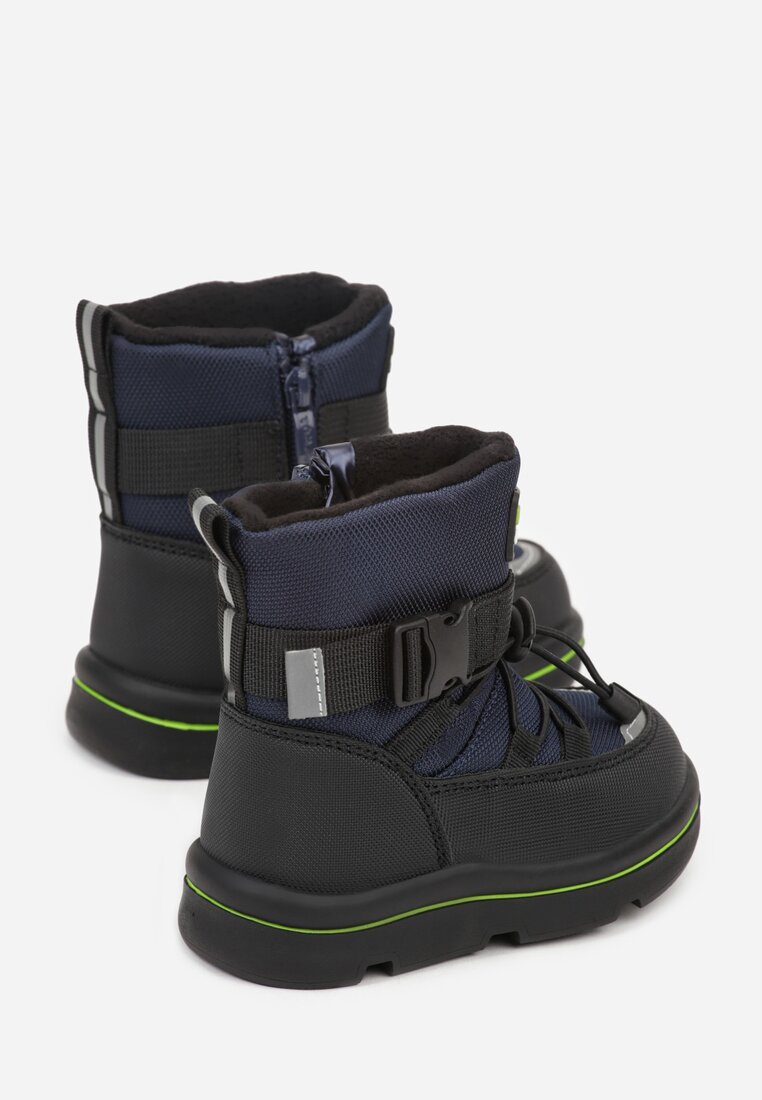 Granatowe Śniegowce Wodoodporne z Napisem i Paskiem z Klamrą Monariella