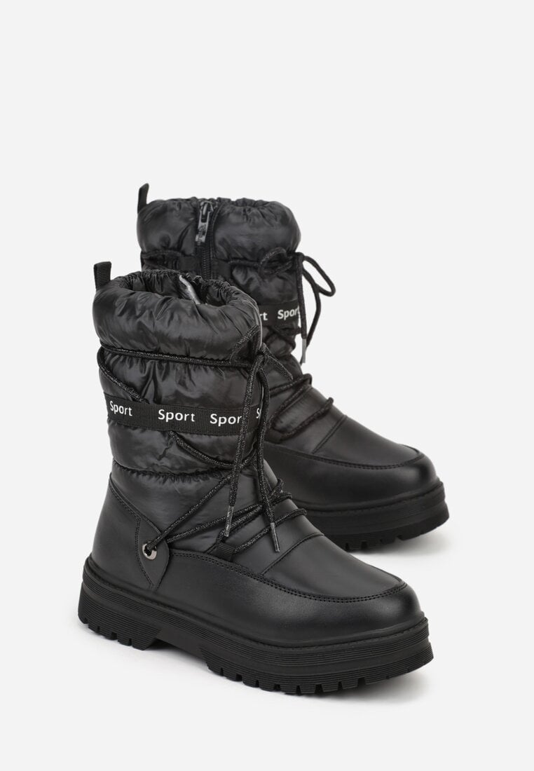 Czarne Pikowane Śniegowce z Oryginalnym Wiązaniem Zetilde