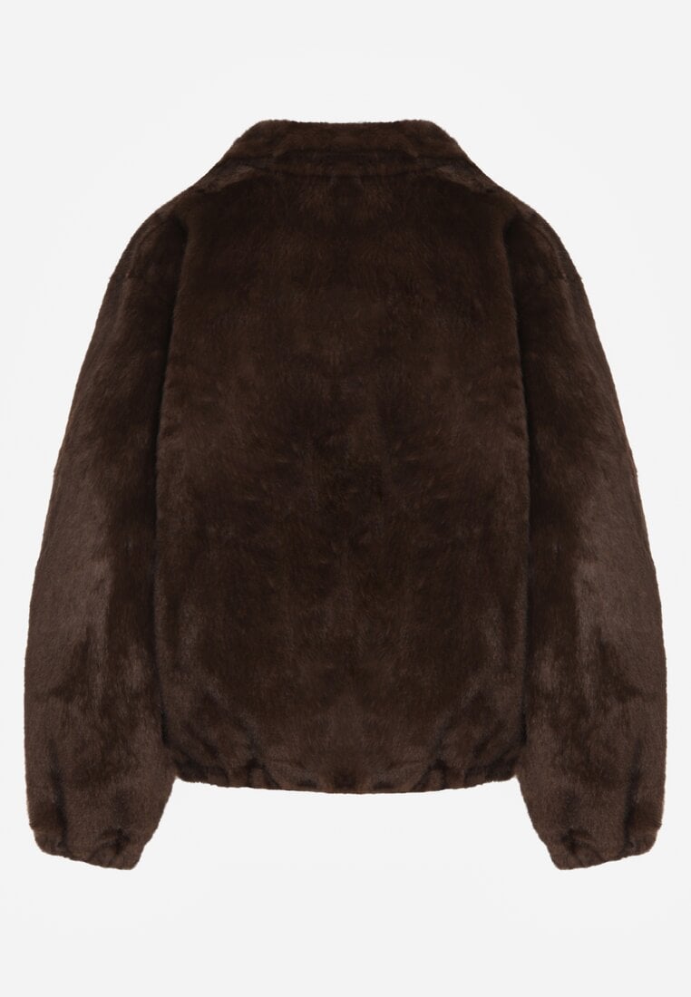 Brązowa Kurtka Futerko o Kroju Bomberki z Kieszeniami Tiwedara