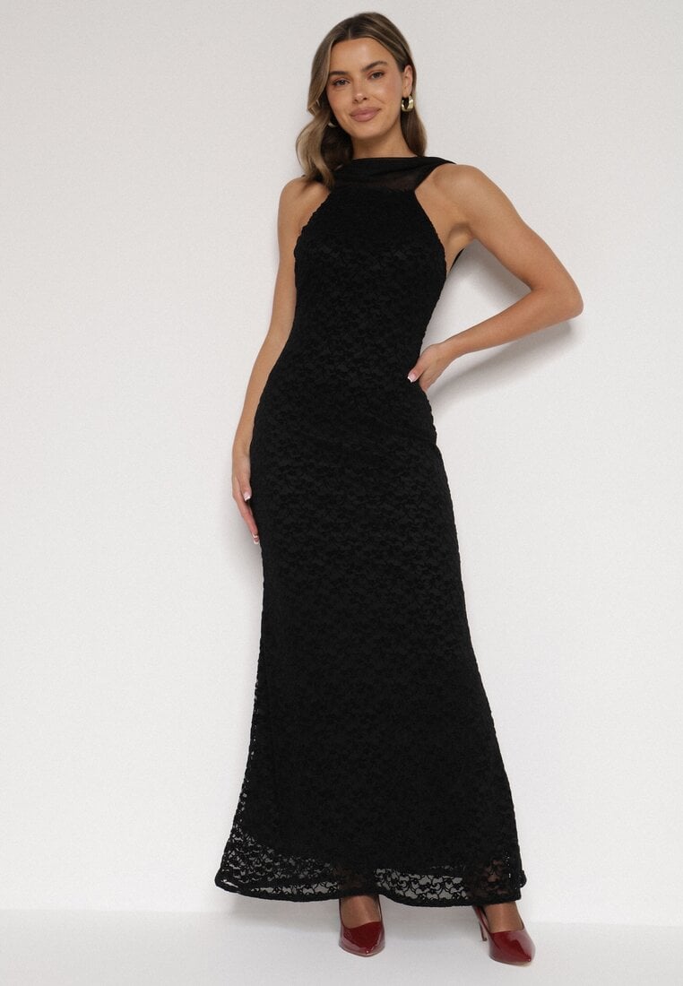 Czarna Asymetryczna Sukienka z Falbaną Nawedina