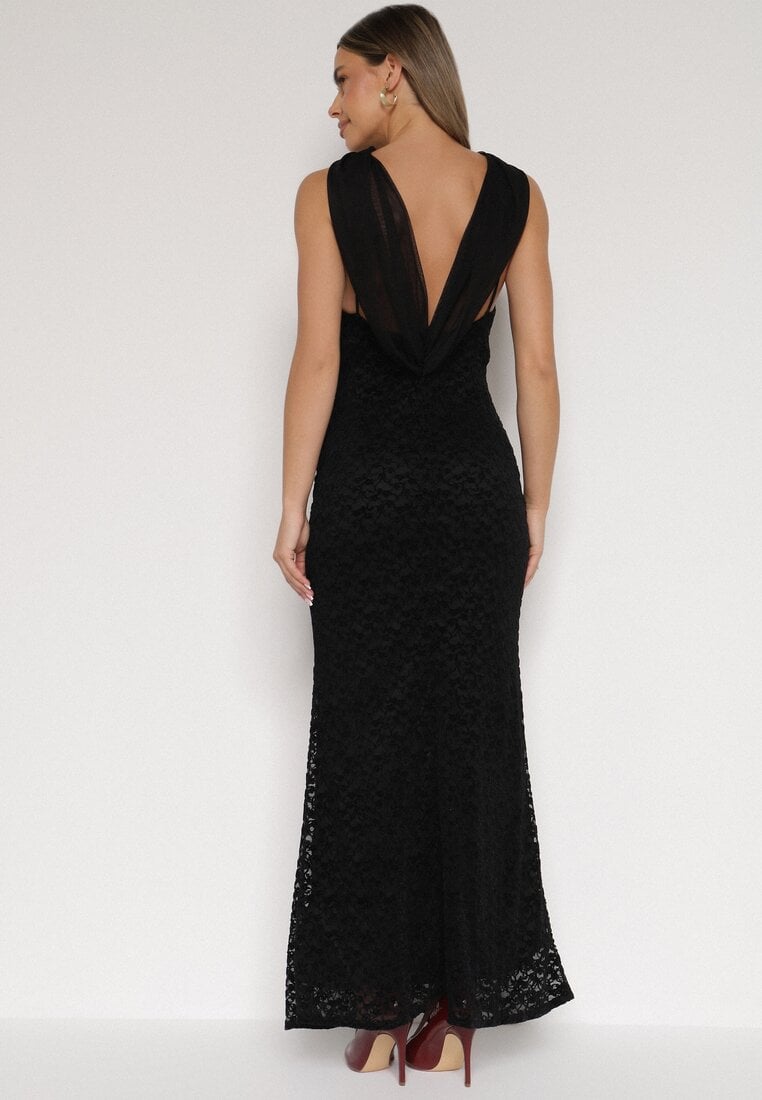 Czarna Asymetryczna Sukienka z Falbaną Nawedina