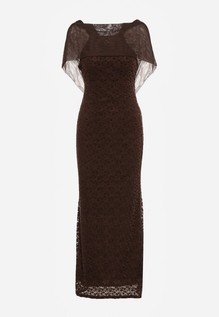 Brązowa Asymetryczna Sukienka z Falbaną Nawedina