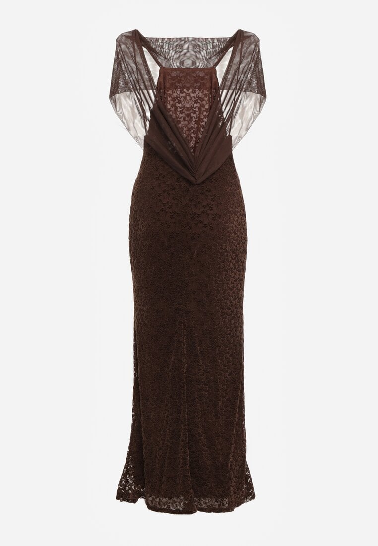 Brązowa Asymetryczna Sukienka z Falbaną Nawedina